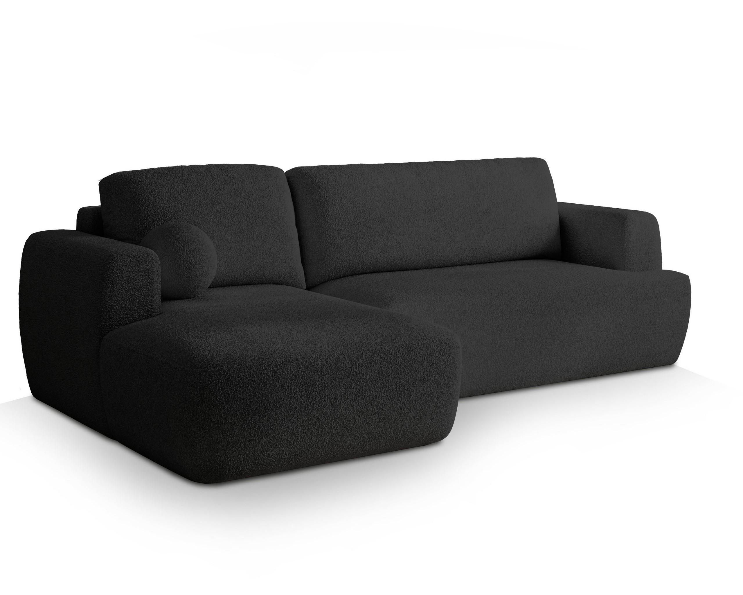ECKSOFA SENTI N L-S Schwarz Boucle-Stoff mit Schlaffunktion - Schwarz, Holz/Kunststoff (246/148cm) - MASSENO