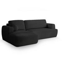 ECKSOFA SENTI N L-S Schwarz Boucle-Stoff mit Schlaffunktion - Schwarz, Holz/Kunststoff (246/148cm) - MASSENO