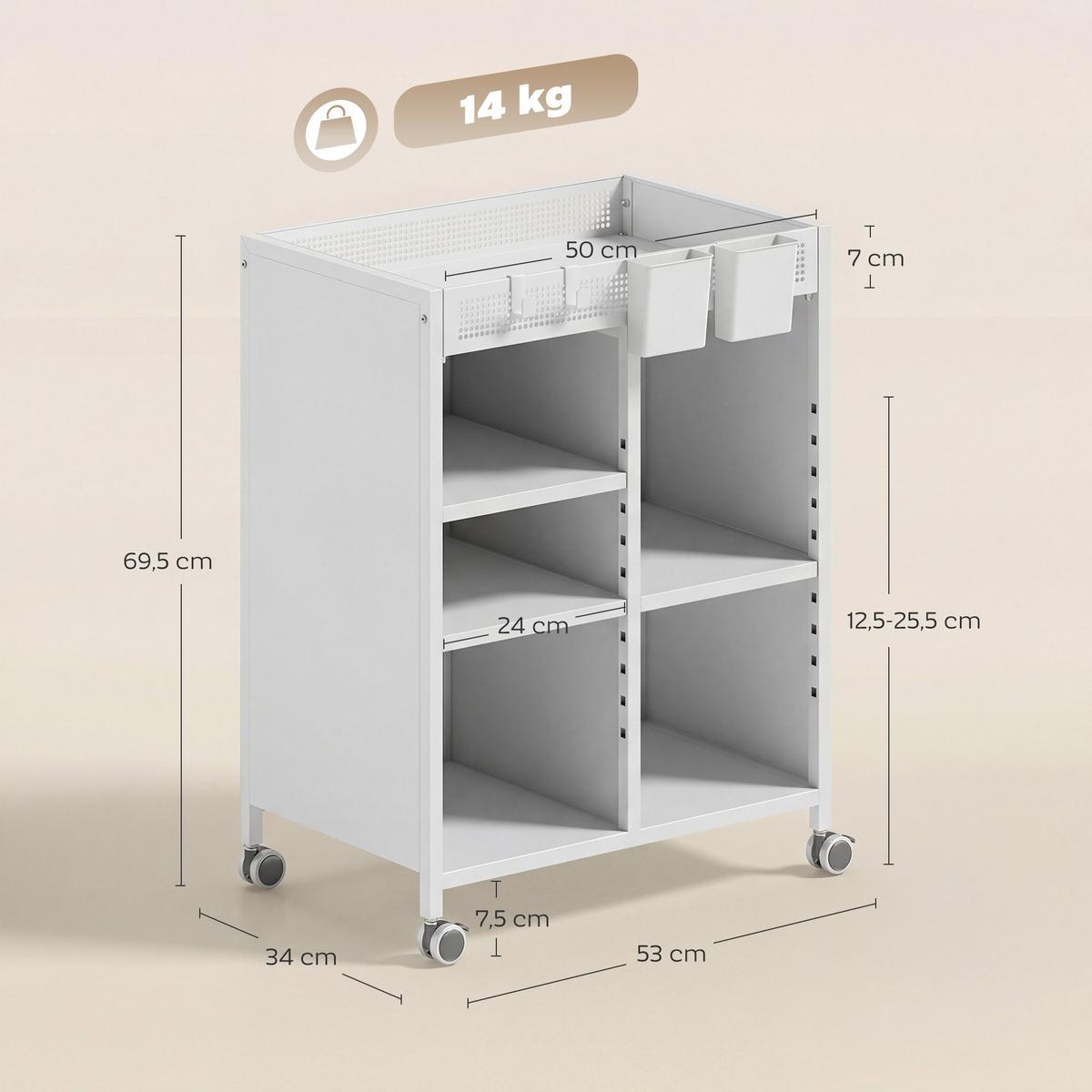 BÜCHERREGAL Stahl Weiß - Weiß, Metall (34/69.5/53cm) - HOMCOM