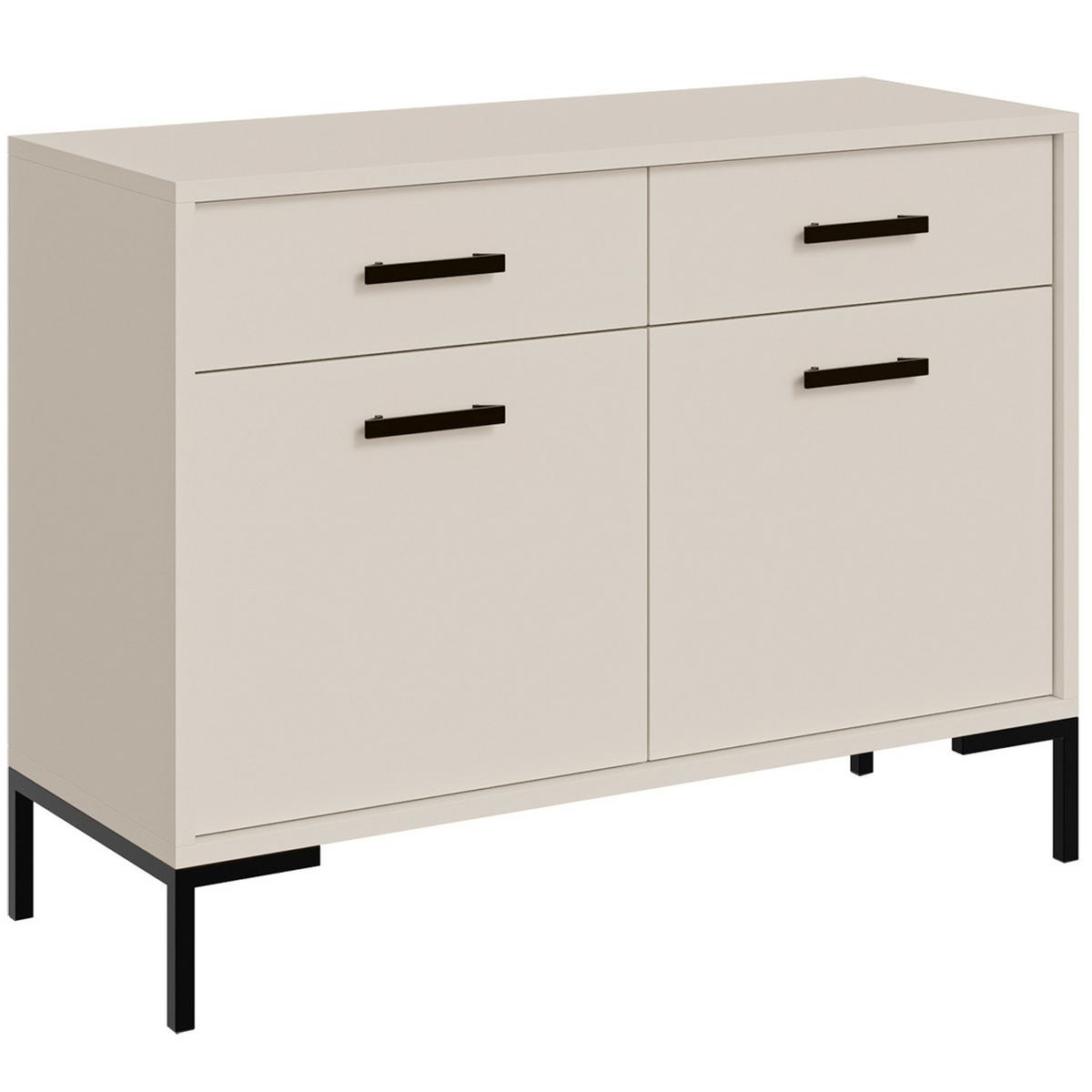 KOMMODE Selena mit 2 Türen und 2 Schubladen, Metallfüße, Selbstschließer, Kaschmir, 100 cm - Kaschmir/Schwarz, Holzwerkstoff/Metall (101/85/40cm) - Beautysofa