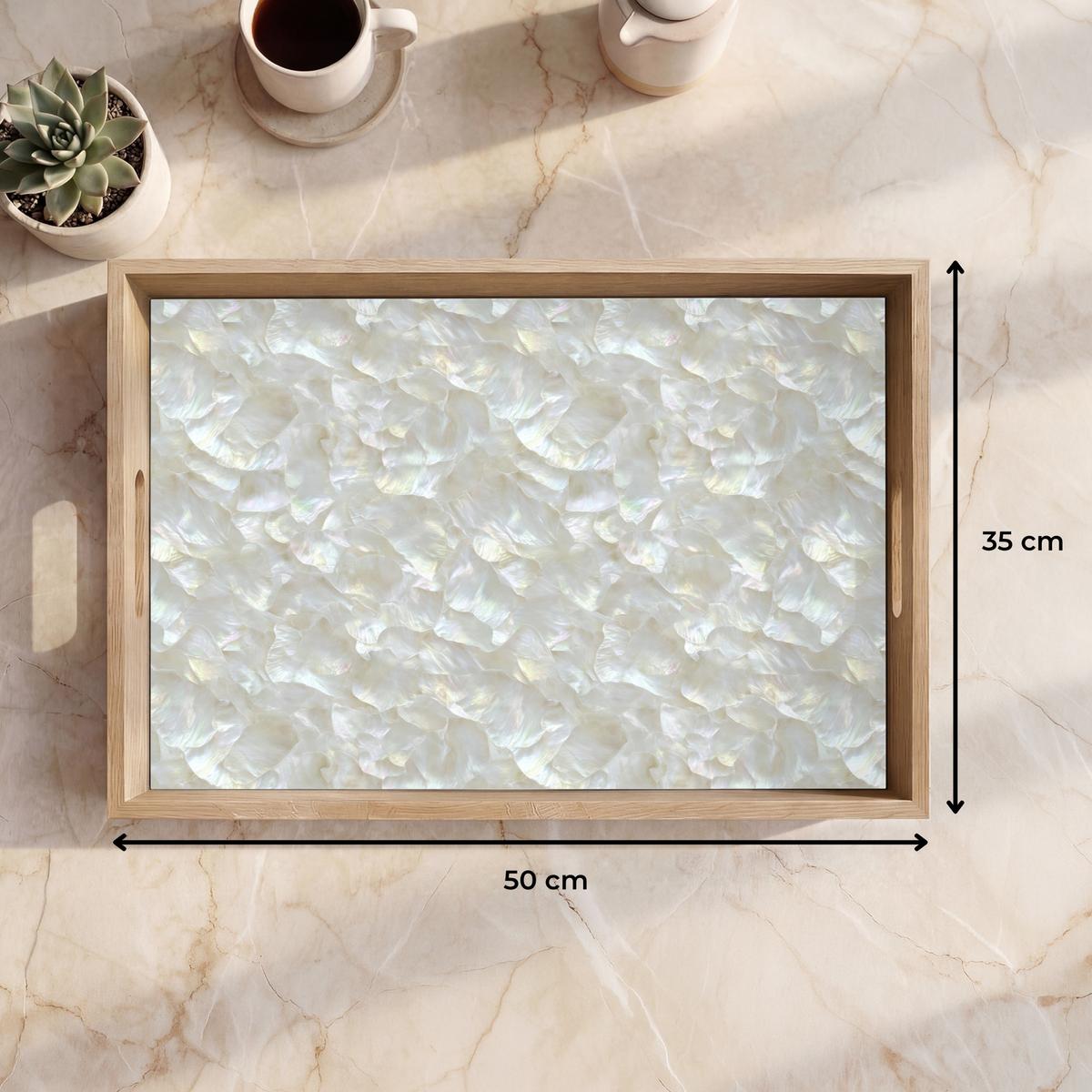 TABLETT Perlglanz - Weiß - Muschel 50x35 cm - Weiß, Holz (50/5/5cm) - OnlyWow