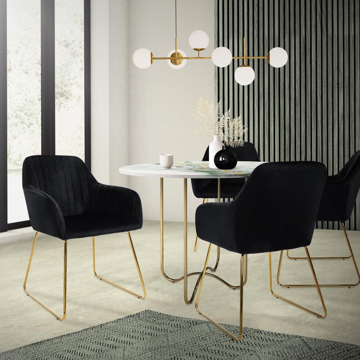 ESSZIMMERSTÜHLE 2er Set Schwarz Samt - Goldfarben/Schwarz, Textil/Metall (60/82/57cm) - ML-DESIGN