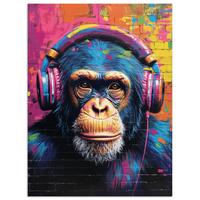 POSTER Graffiti - Schimpanse - Straßenkunst - Kopfhörer - Affe Deko Wohnzimmer 60x80 cm - Blau, Papier (60/80/0.1cm) - MuchoWow