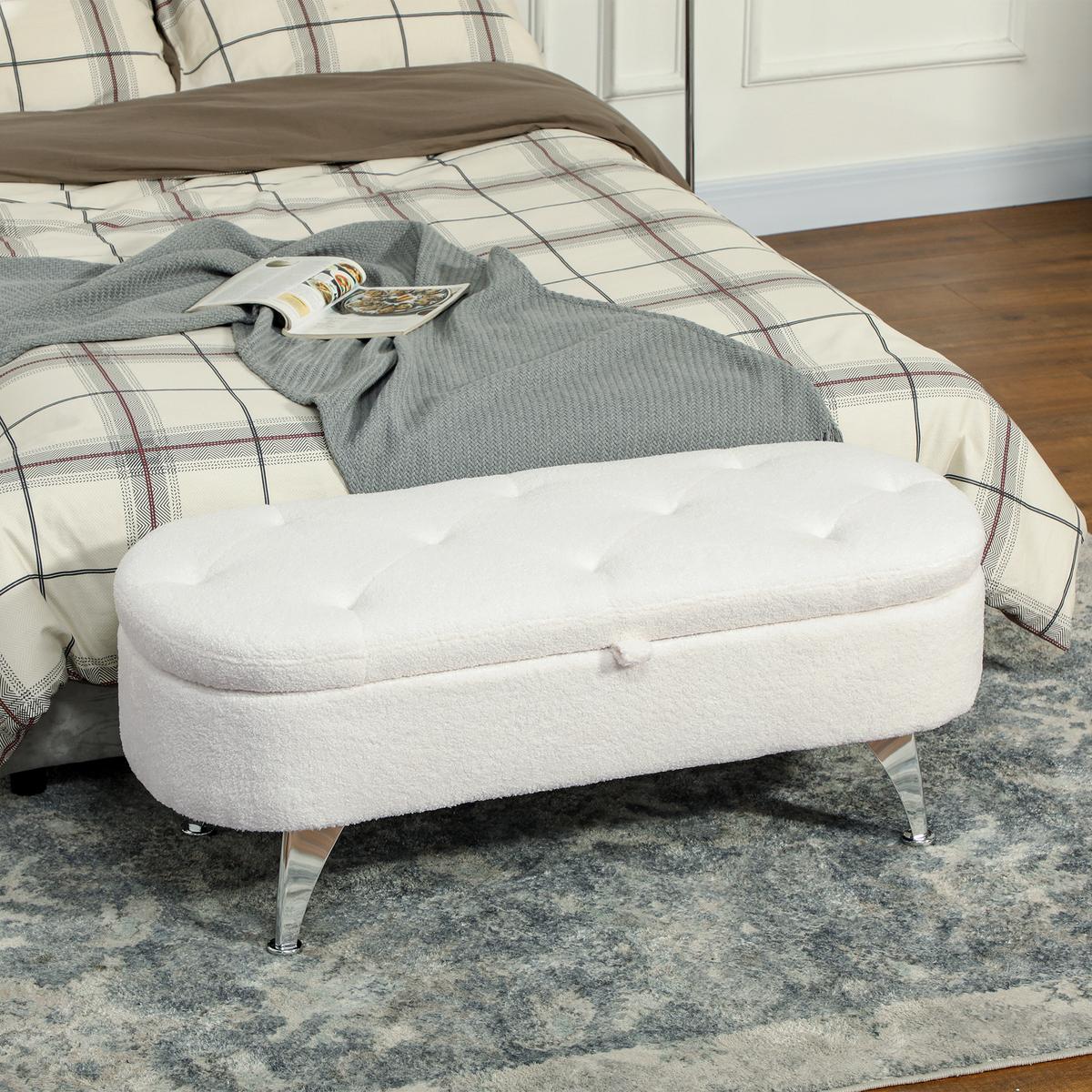 TRUHENBANK Teddysamtoptik - Weiß, Kunststoff (47/46.5/114cm) - HOMCOM