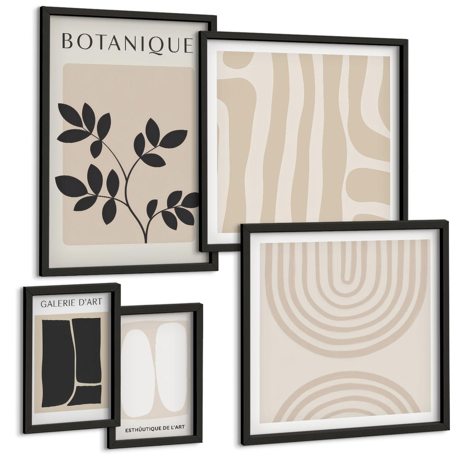 BILDER SET 5er Set - 50x50 cm & 20x30 cm & 40x60 cm Schwarzer Rahmen - Boho-Pflanzenposter - Schwarz, Kunststoff (40/60cm) - TULUP