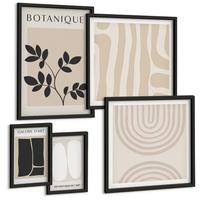 BILDER SET 5er Set - 50x50 cm & 20x30 cm & 40x60 cm Schwarzer Rahmen - Boho-Pflanzenposter - Schwarz, Kunststoff (40/60cm) - TULUP