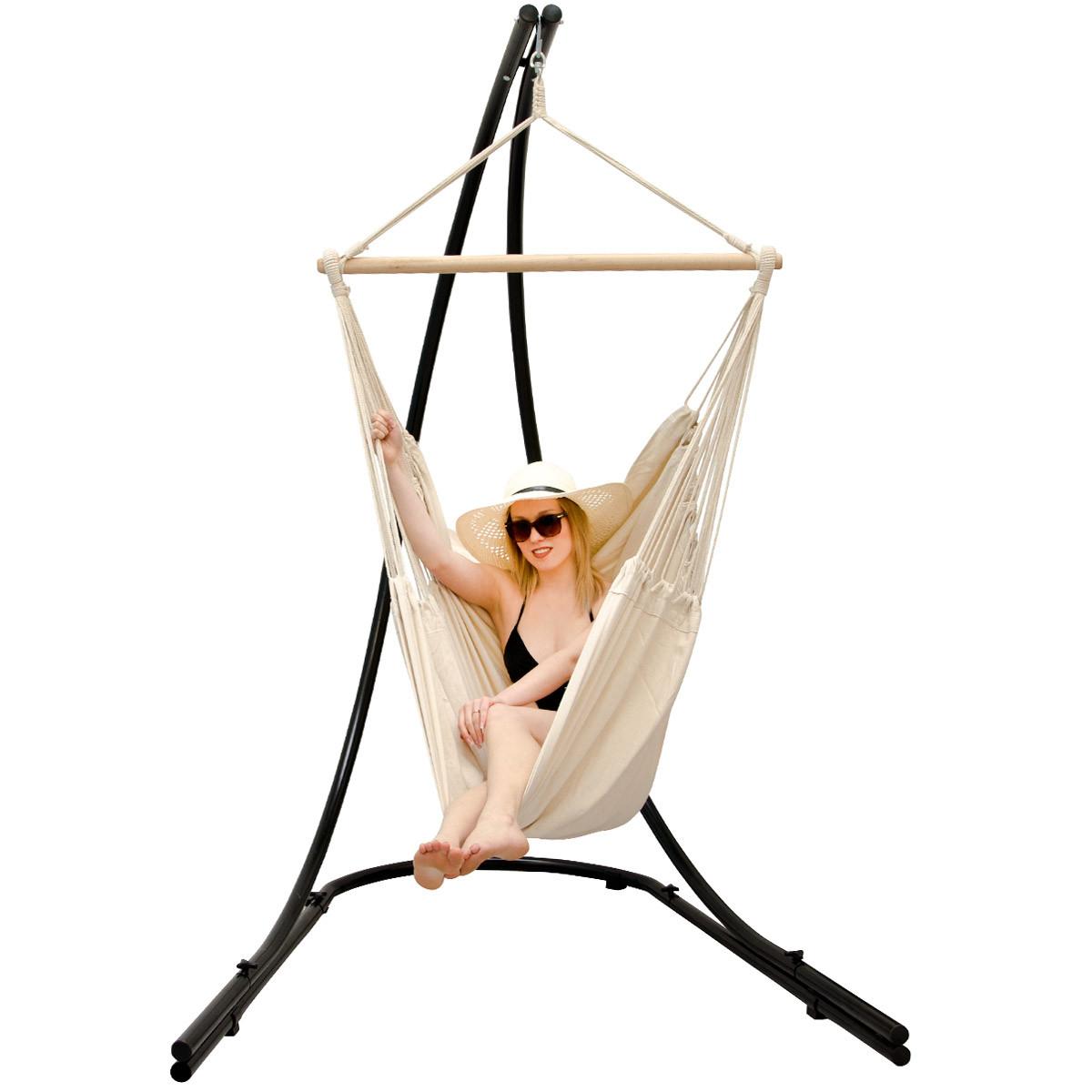 XL HÄNGESTUHL mit Gestell 210/140 cm, Beige/Schwarz - Beige, Textil (140/210/160cm) - Amanka