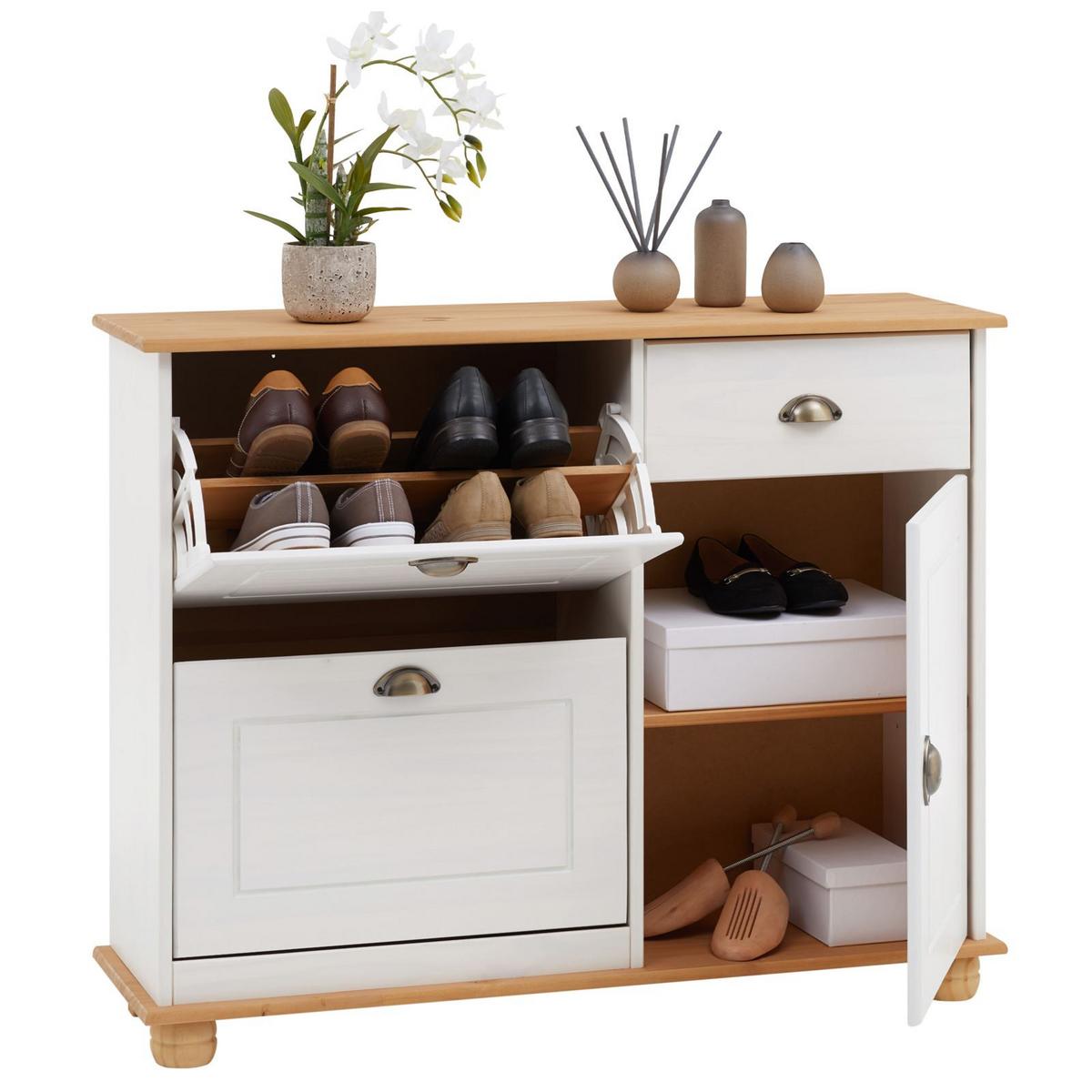 SCHUHSCHRANK COLMAR weiß/braun - Weiß/Braun, Holz (106/85/32cm) - IDIMEX