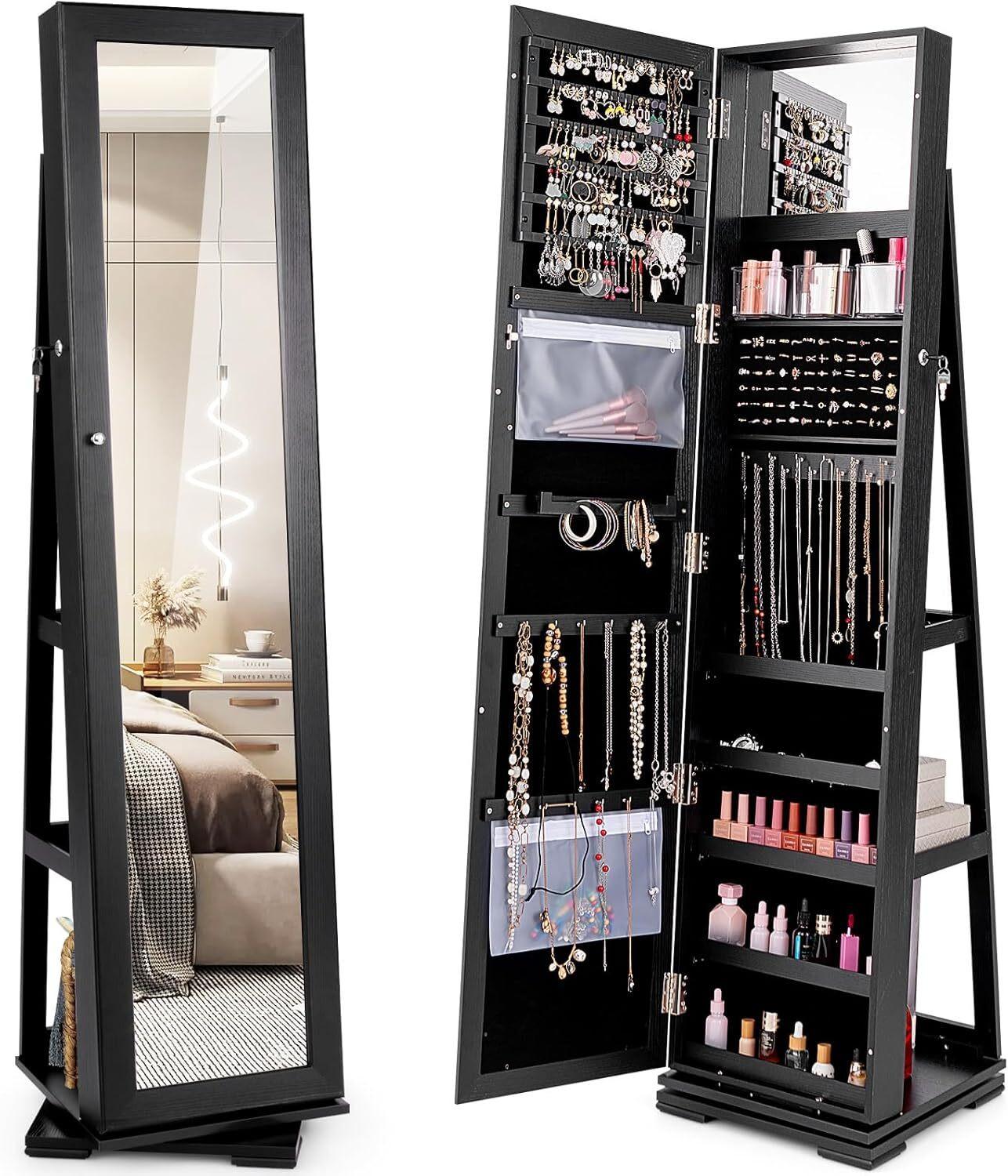 SCHMUCKSCHRANK 161cm Schwarz - Schwarz, Holz (39/161/39cm) - COSTWAY