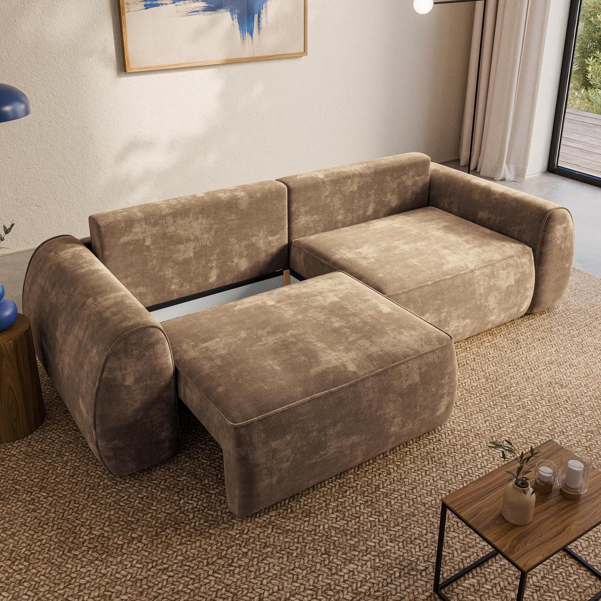 BETTSOFA ZEFEO Beige Chenille-Stoff mit Schlaffunktion - Beige, Textil (264/96/106cm) - MASSENO