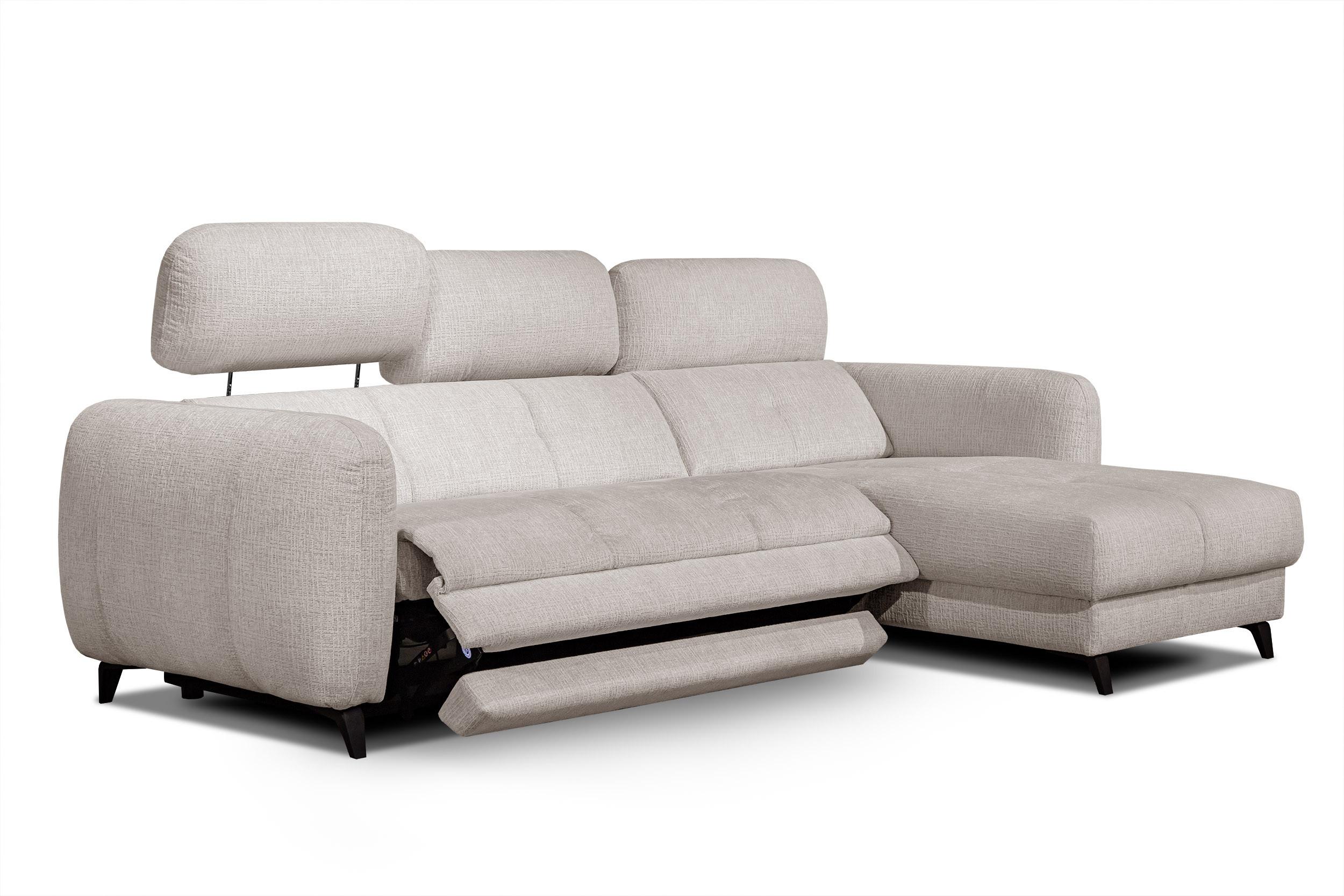 ECKSOFA SVEN 3-Sitzer, 1 Relax XL, verstellbare Kopfstützen, creme - Creme/Schwarz, Holzwerkstoff/Textil (256/163cm) - Wozimo