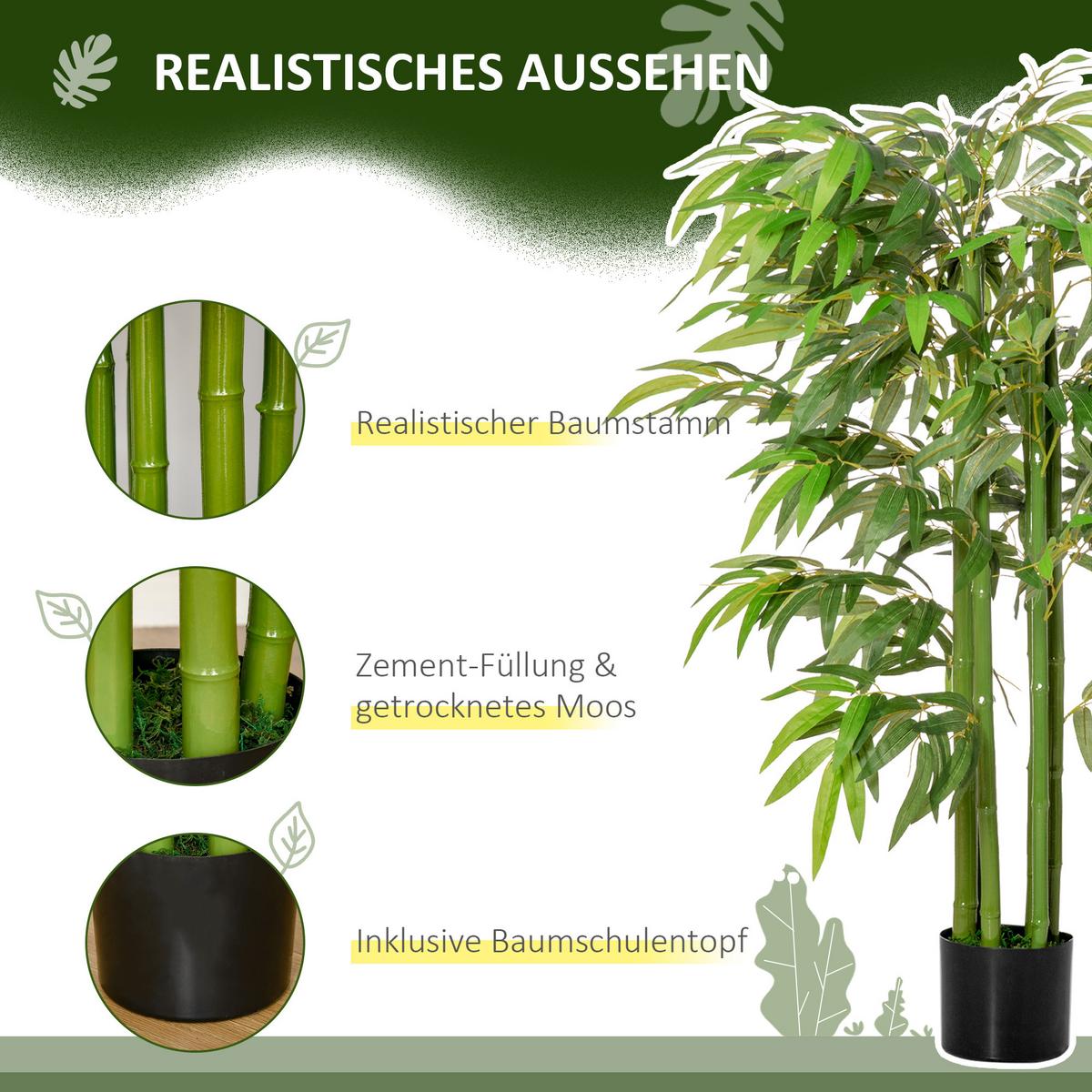 KÜNSTLICHE Bambus groß 140 cm Kunstpflanze, künstliche Pflanzen im Topf - Schwarz/Grün, Kunststoff/Textil (140cm) - HOMCOM