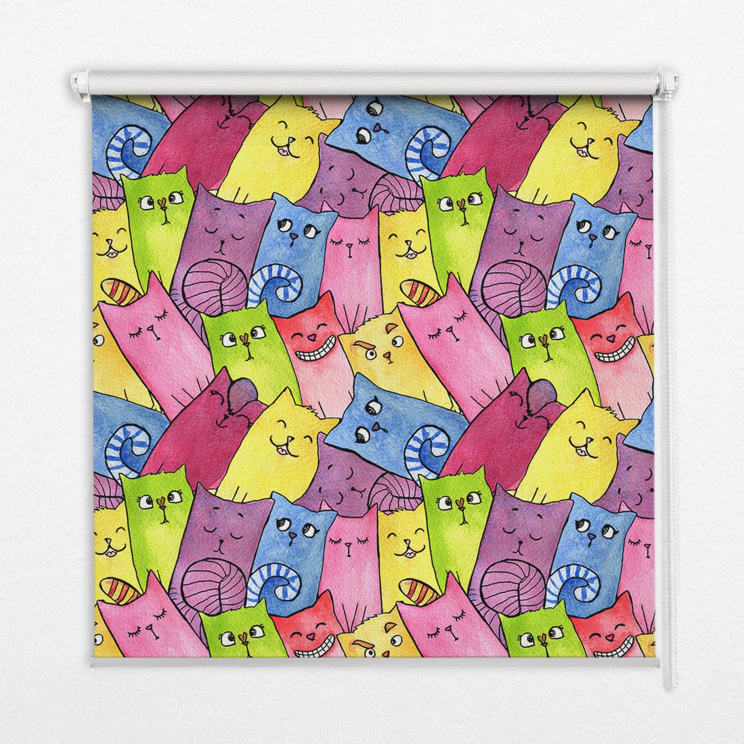 INNENROLLO - Fensterrollo - Rollo - 100x180 cm - Bunte Katzen - Grün, Kunststoff (100/180/0.5cm) - TULUP