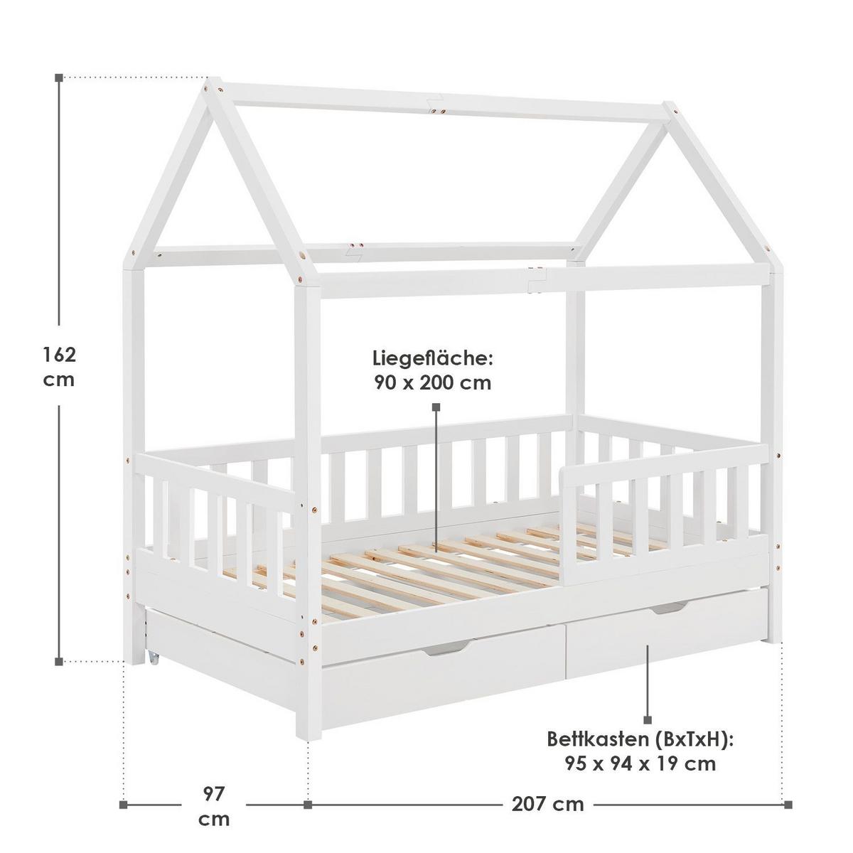KINDERBETT Marli weiß 90x200 cm mit Bettkasten - Weiß, Holz (90/200cm) - Juskys