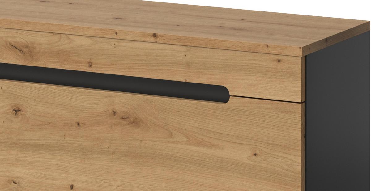 WOHNWAND Eiche Artisan und Grau, Schrankwand 270 cm hängend oder stehend, Soft-Close - Schwarz/Eiche Artisan, Glas/Holzwerkstoff (272/141/33cm)