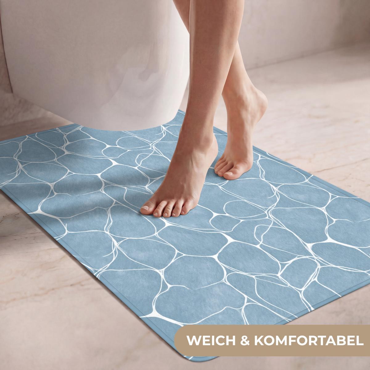 WC-VORLEGER Organisch - Muster - Blau Toilettenvorleger 60x90 cm - Hellblau, Textil (60/1cm) - OnlyWow
