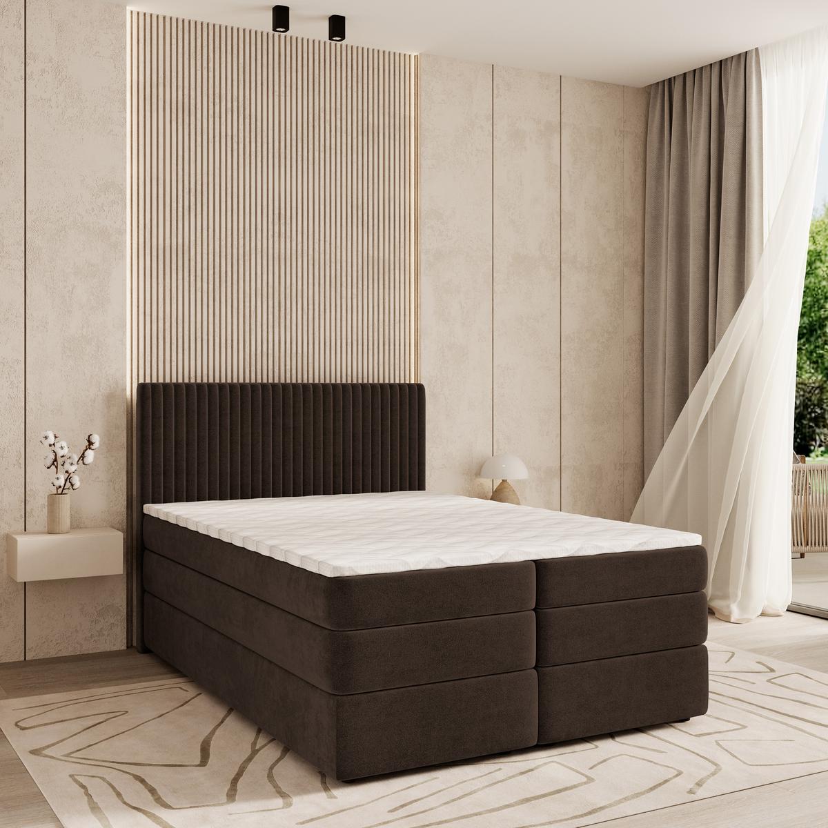 BOXSPRINGBETT FELBIO 160x200 cm mit Matratze und Topper - Braun - Braun, Holz (160/200cm) - MASSENO