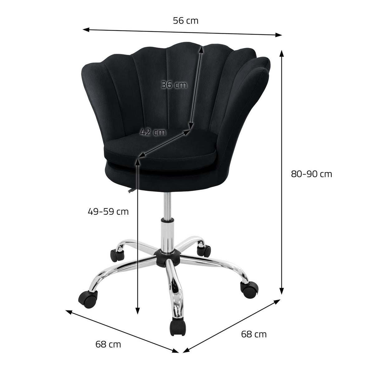 BÜROSTUHL Samt Schwarz - Schwarz, Metall (68/90/68cm) - ML-DESIGN
