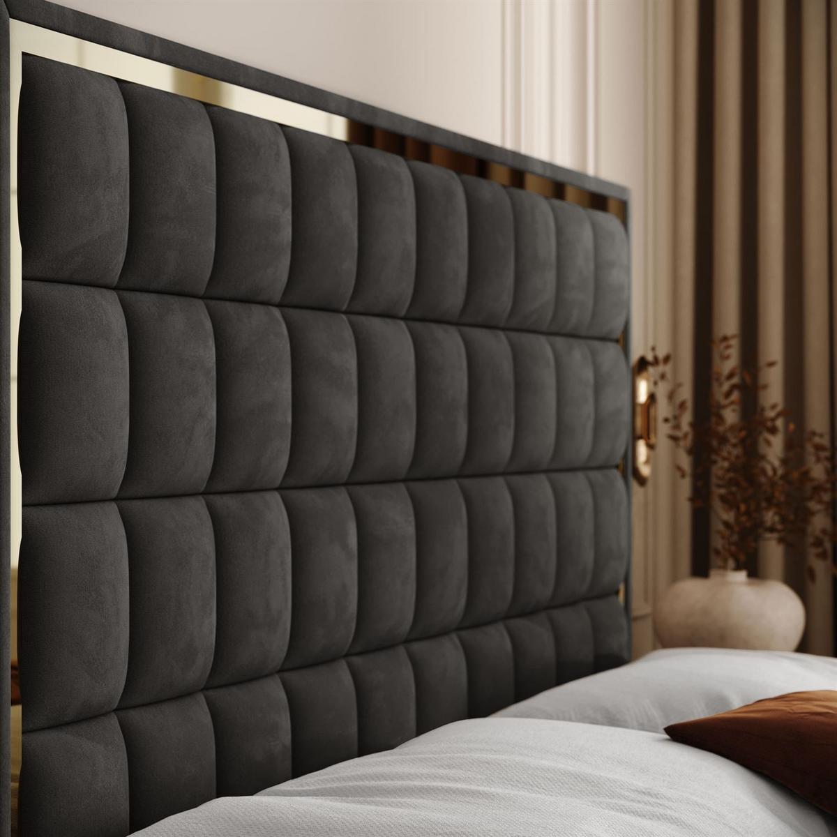 BOXSPRINGBETT ISADORA II GOLD mit Bettkasten und Topper 160x200 cm Royal Velvet 185 - Graphitfarben, Textil - Lookway