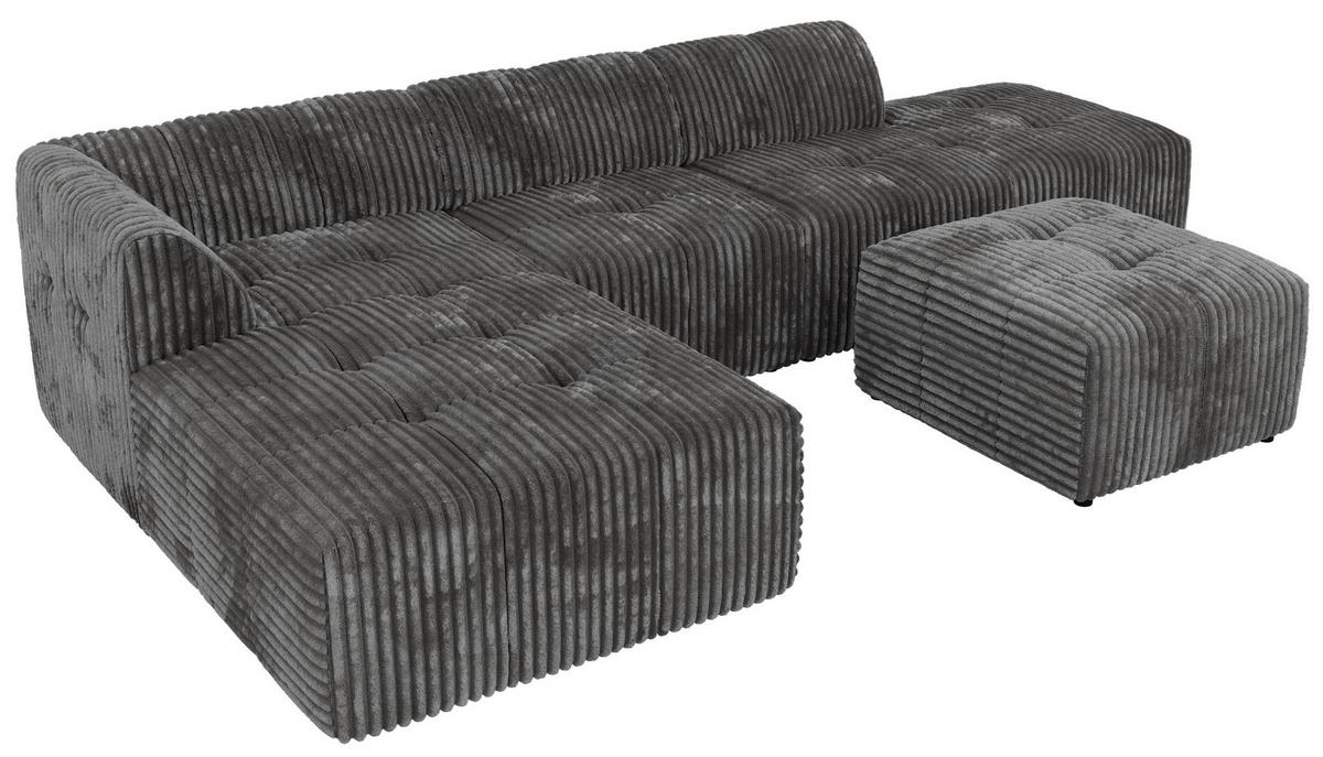 ECKSOFA GRIDA 4M L Grau Cord - Links - Schwarz/Grau, Kunststoff/Textil (335/176cm) - MKS