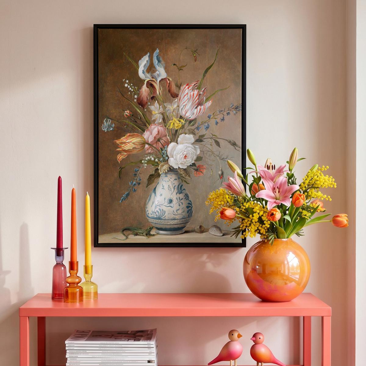 LEINWAND Bilder mit Rahmen - Alte Meister - Blumen - Balthasar van der Ast - 40x60 - Hellbraun, Textil (40/60cm) - MuchoWow