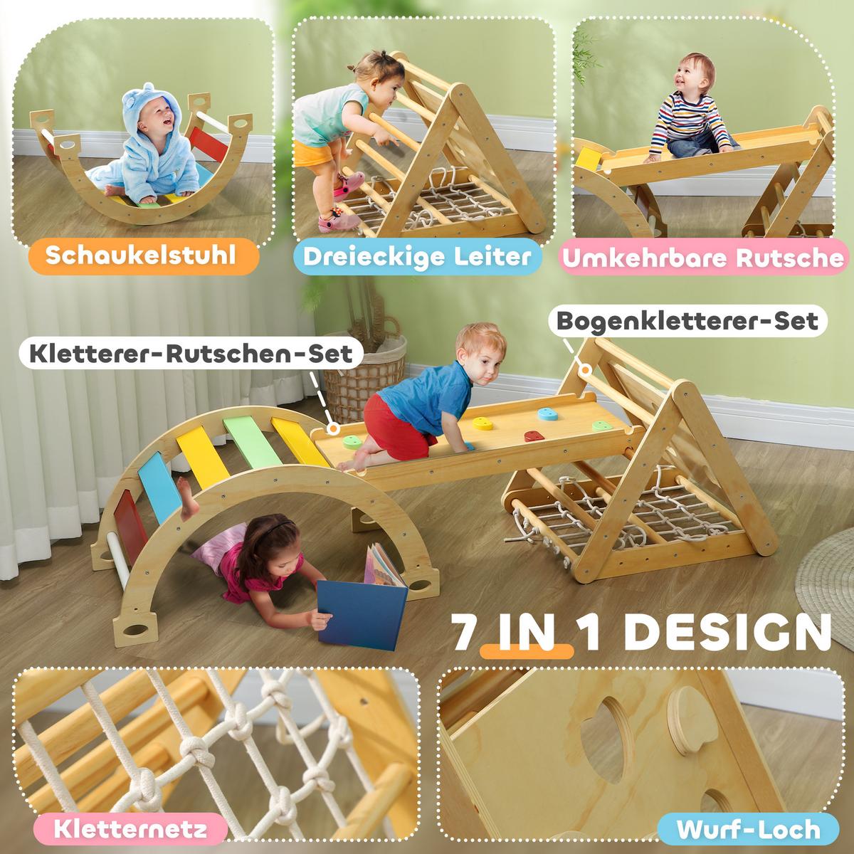 KLETTERGERÜST Kiefernholz Mehrschichtenplatte Mehrfarbig - Multicolor, Holz (62.5/57/168cm) - AIYAPLAY