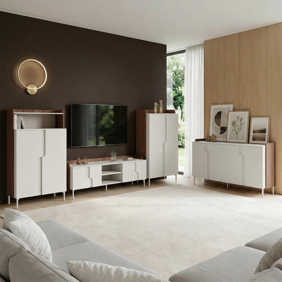 LOWBOARD Positivo mit 4 Türen, 160 cm, Alba-Nuss + Kaschmir - Nussbaumfarben, Holzwerkstoff (160/51/42cm) - Beautysofa