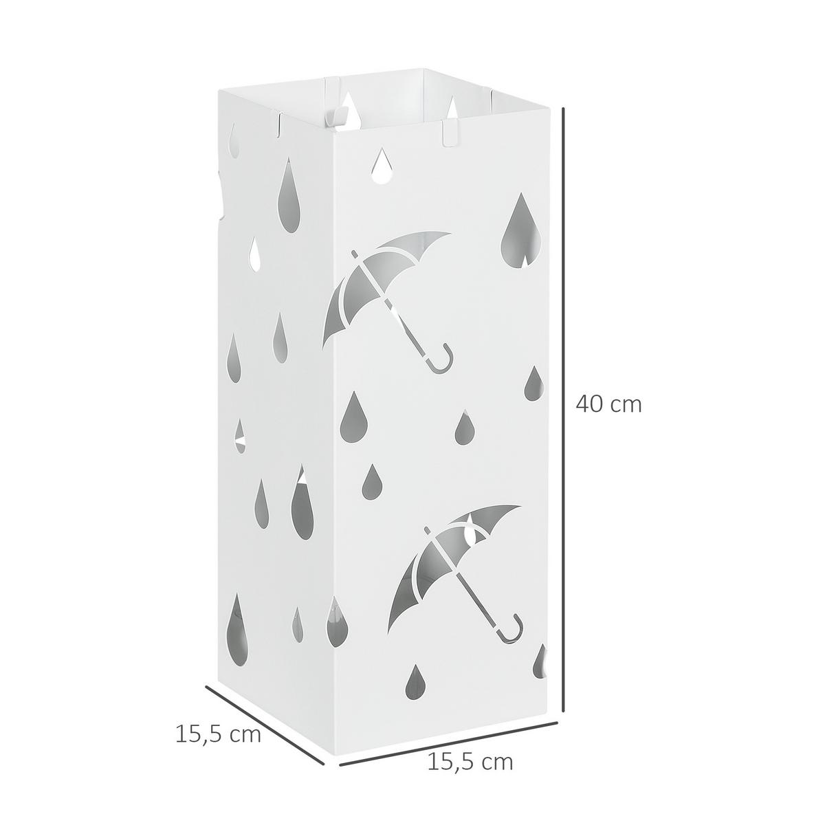 REGENSCHIRMSTÄNDER Schirmständer mit 4 Haken, Wasserauffangschale Stahl Weiß - Weiß, Metall (15.5/40/15.5cm) - HOMCOM