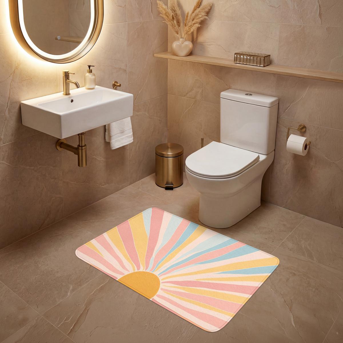 WC-VORLEGER Illustration - Sonne - Pastellfarben Toilettenteppich 90x60 cm - Pastellblau, Textil (90/1cm) - OnlyWow
