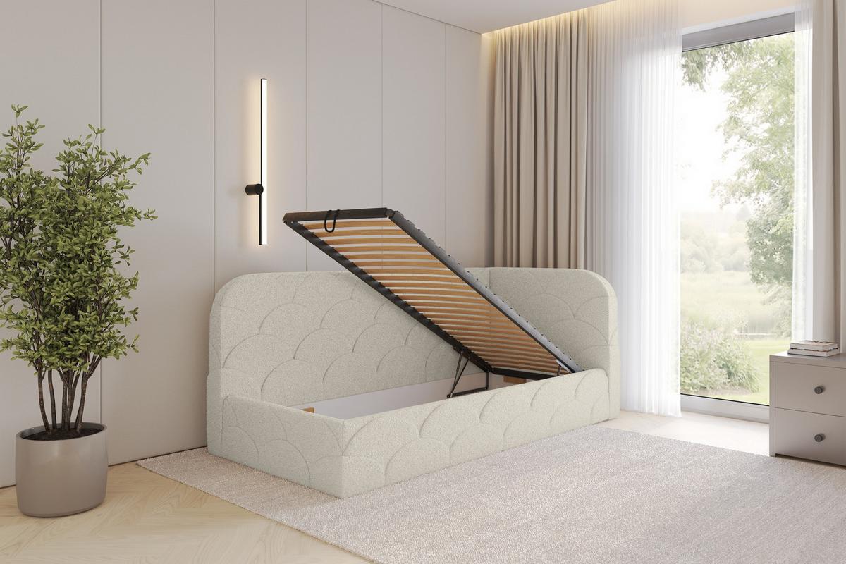 EINZELLBETT Jugendbett mit Bettkasten, Links - ELRY 80x200 Beige - Champagner, Holzwerkstoff/Textil (80/200cm) - ALTDECOR