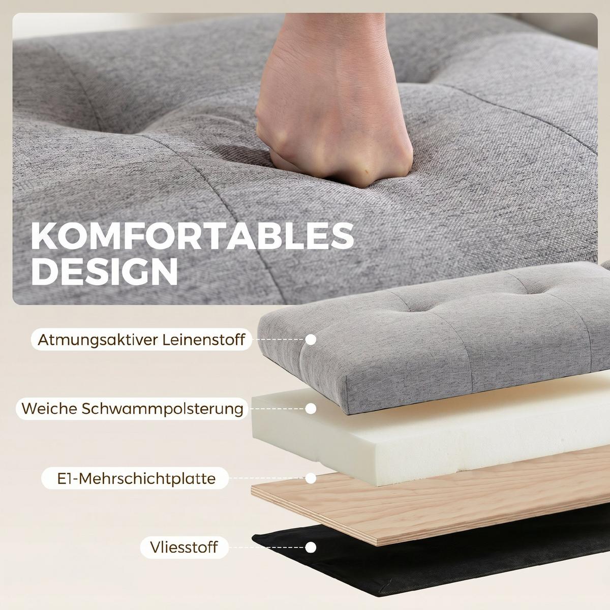 SITZTRUHE Leinenstoff-Grau-Metall - Schwarz/Grau, Textil/Metall (50/44/117cm) - HOMCOM