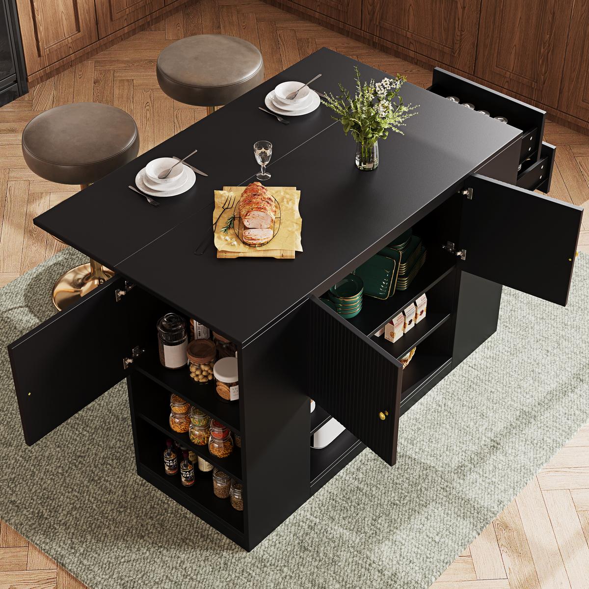 KÜCHENINSEL mit Schubladen und Regalen Schwarz - Schwarz, Holzwerkstoff (40/90/140cm) - Urban Meuble