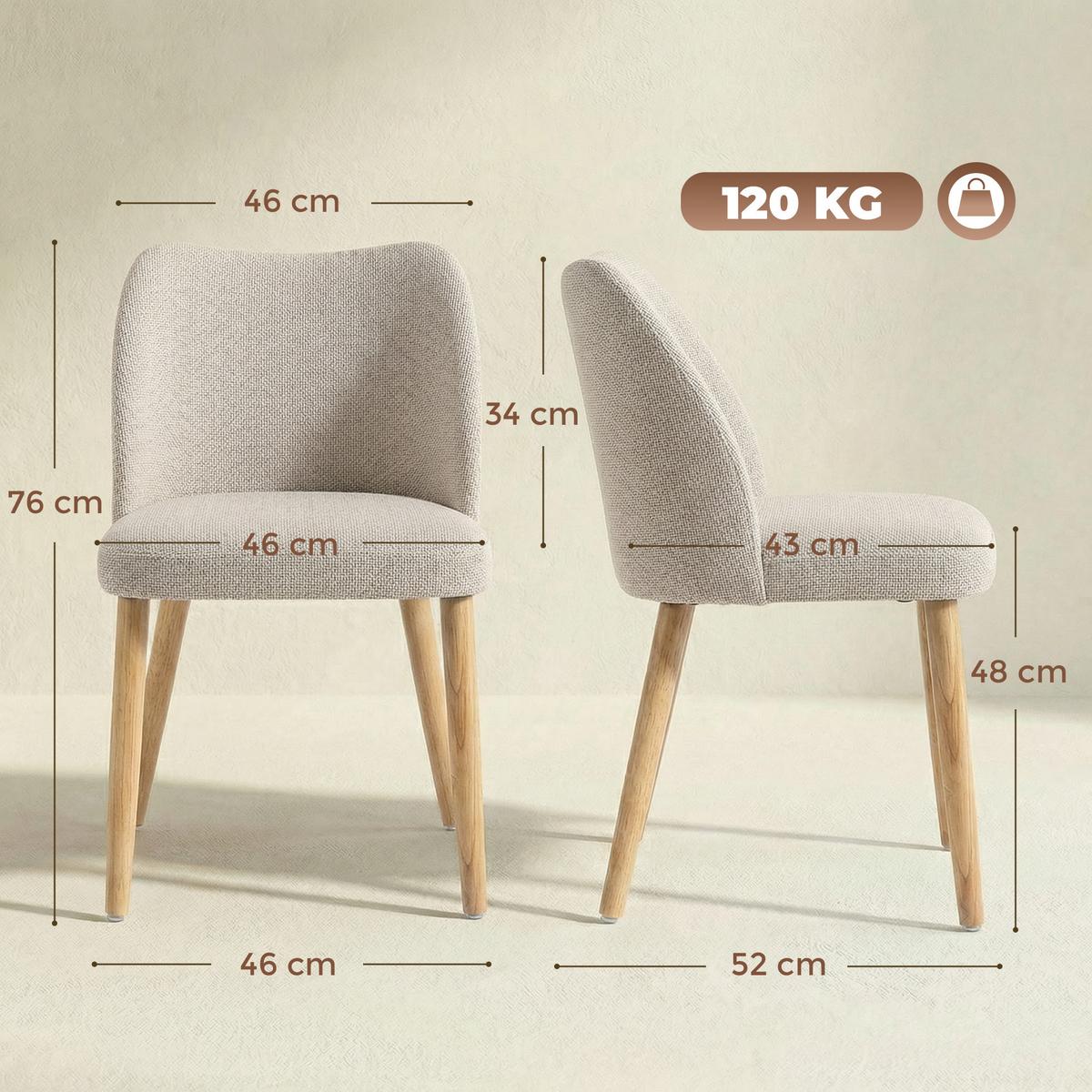 ESSZIMMERSTÜHLE 2er Set Polyester Cremeweiß - Creme, Textil (46/76/52cm) - HOMCOM