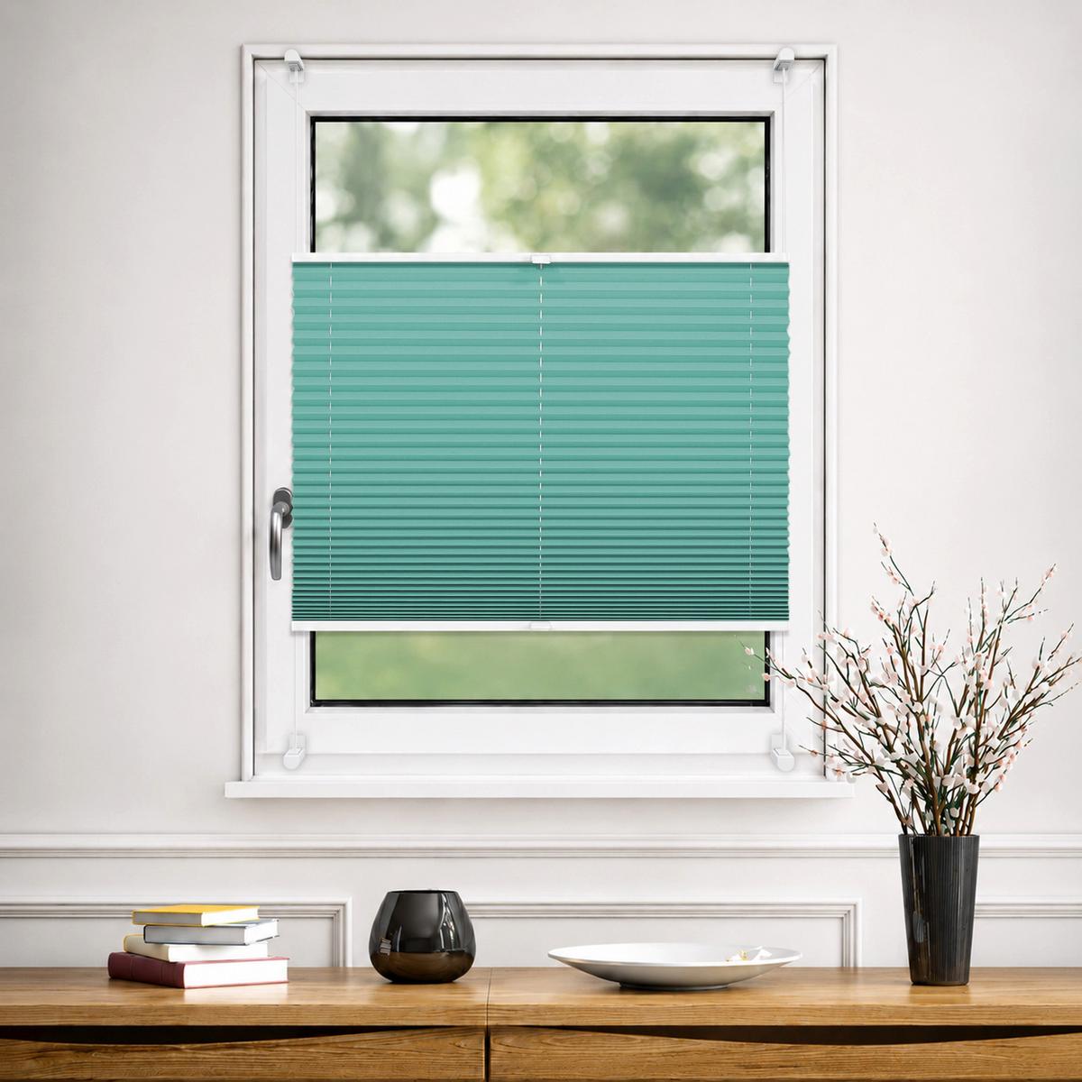 PLISSEE Thermo Basic 85 x 210cm Klemmfix ohne Bohren - Türkis, Textil (85/210/210cm) - Deco-Raum