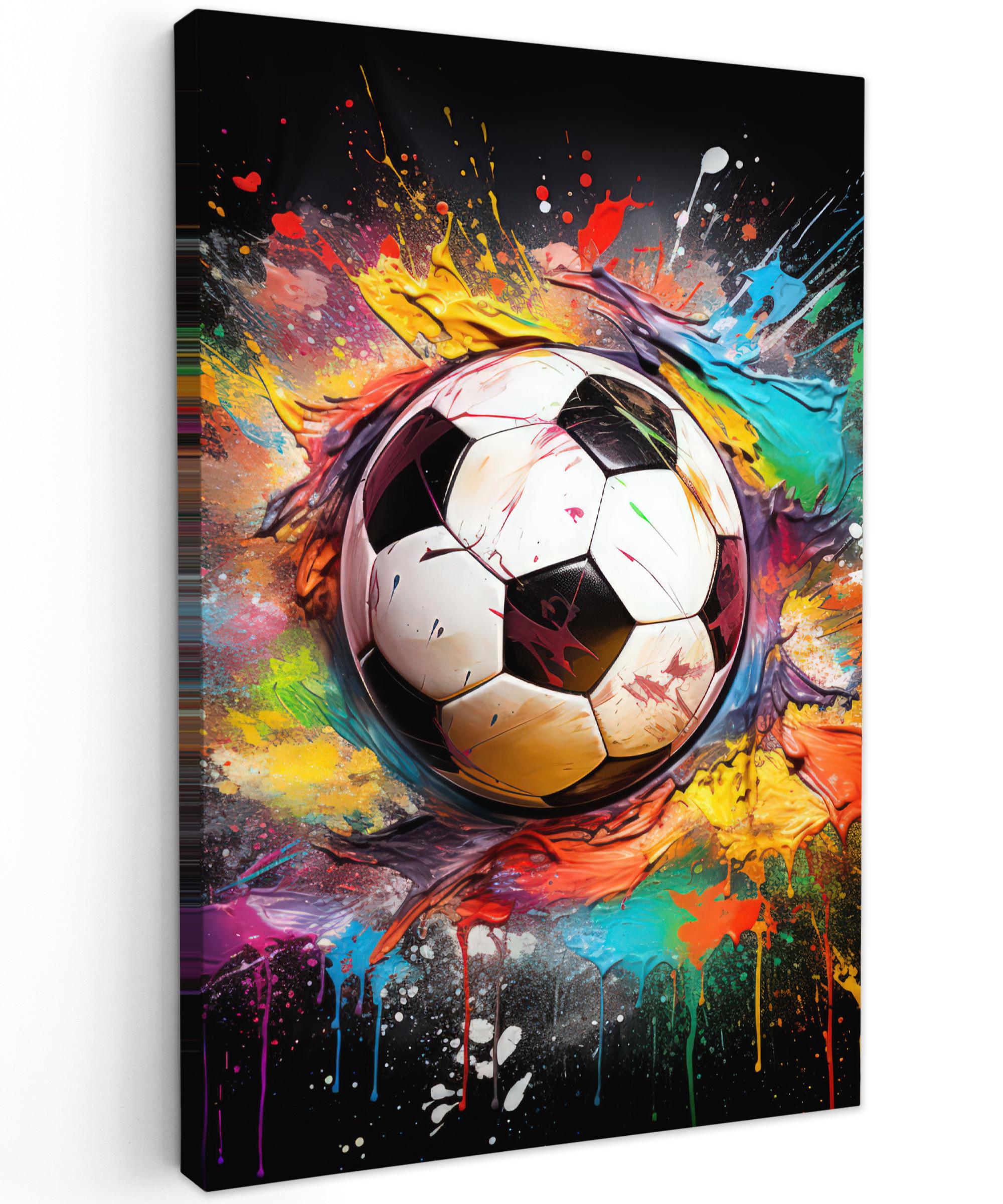 LEINWANDBILD Fußball - Farbe - Farben - Schwarz - Weiß Deko Groß 90x140 cm - Weiß, Textil (90/140cm) - MuchoWow