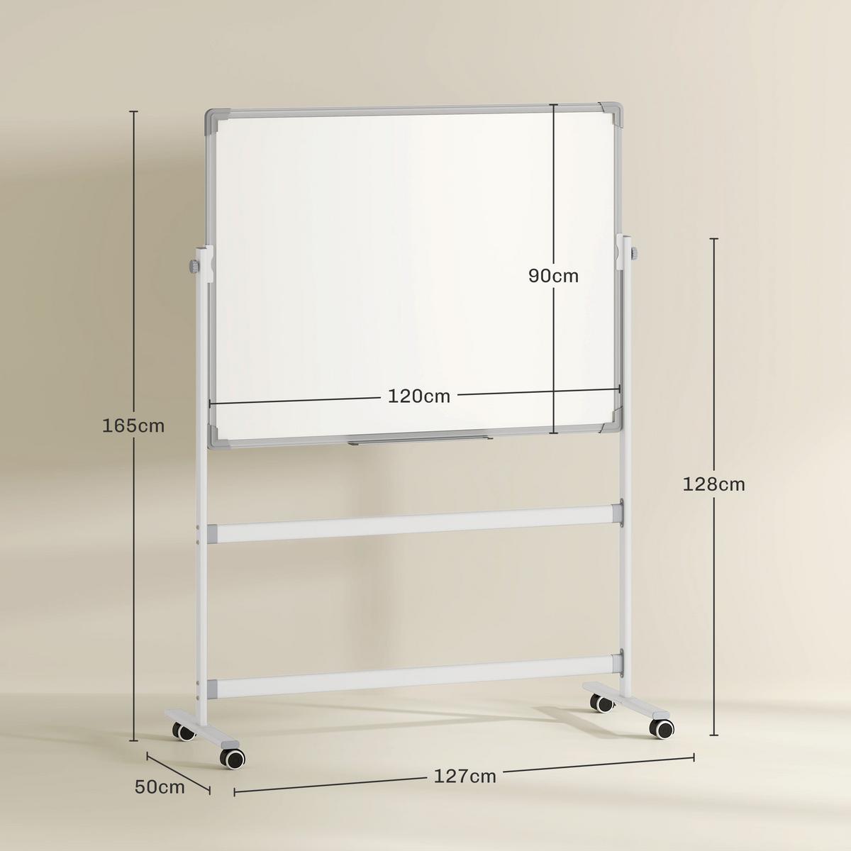 WHITEBOARD,120 x 90 cm, magnetisch, drehbar, mobil, inkl. Marker & Schwamm - Weiß, Metall (50/165/127cm) - HOMCOM