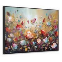 LEINWAND Bilder mit Rahmen - Blumen - Kunst - Natur - Ölgemälde - 100x70 - Multicolor, Textil (100/70cm) - MuchoWow