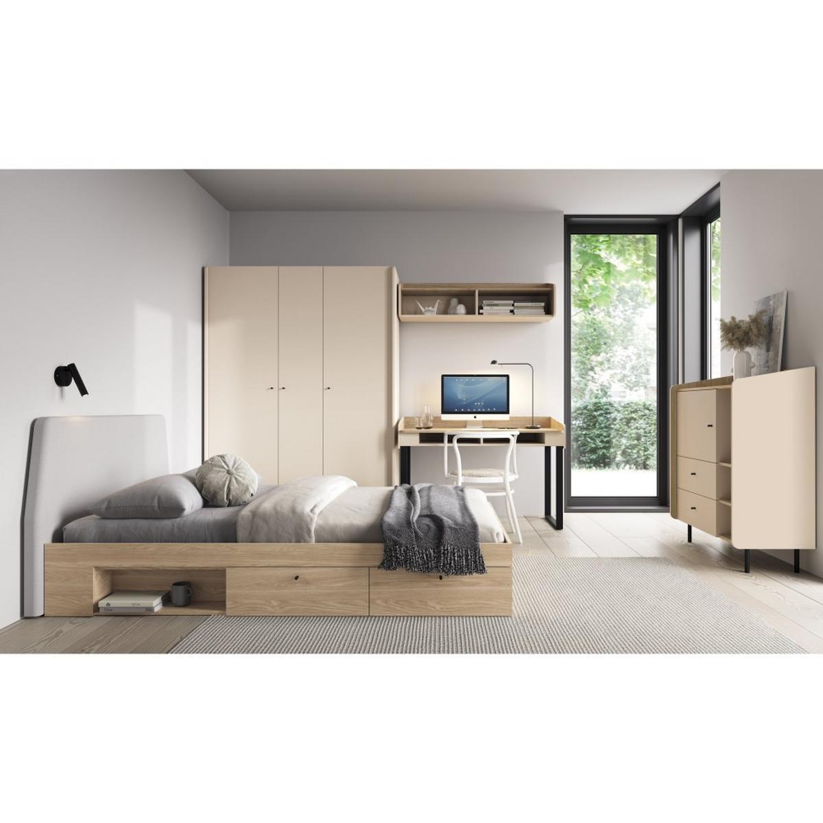 SCHREIBTISCH Alex für Jugenzimmer mit 2 offene Regale, Sandbeige - Beige/Schwarz, Holzwerkstoff/Metall (125/83/64.5cm) - Beautysofa