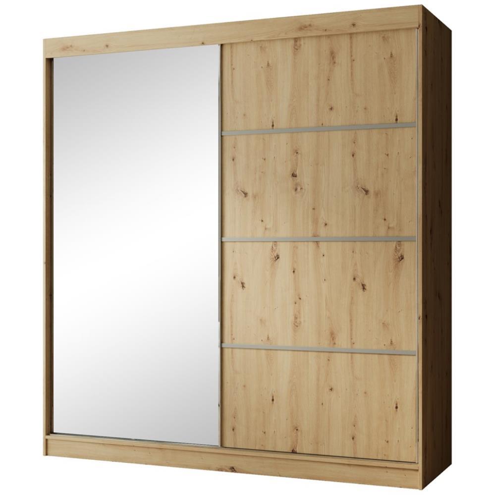 SCHWEBETÜRENSCHRANK Paco 200/215/61 2-türig eiche Craft mit Spiegel - Eichefarben, Holzwerkstoff (200/215/61cm) - Beautysofa