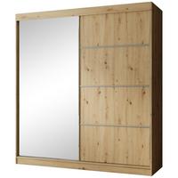 SCHWEBETÜRENSCHRANK Paco 200/215/61 2-türig eiche Craft mit Spiegel - Eichefarben, Holzwerkstoff (200/215/61cm) - Beautysofa