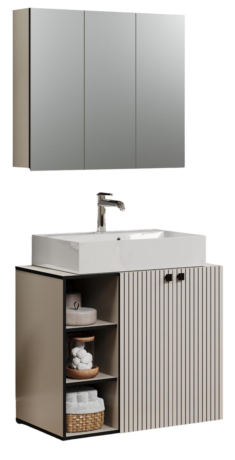 BADMÖBEL-SET Kaschmir, grau 90 x 186 cm 2-teilig, Badkombination in modernem Design - Schwarz/Grau, Glas/Holzwerkstoff (90/80/20cm) - Top.Furn