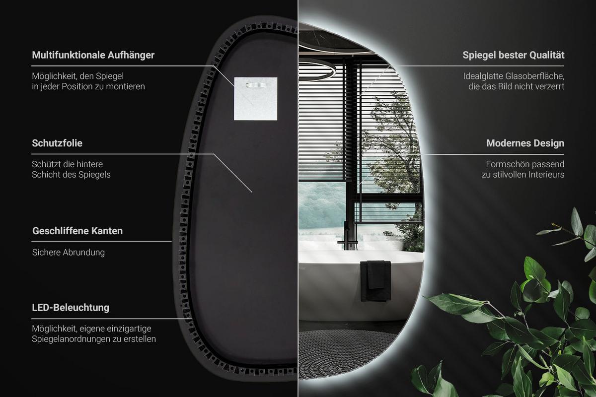 LED SPIEGEL 49x34 cm Kaltweiß 6500K - Transparent, Glas (49/34/0.4cm) - Wallfluent