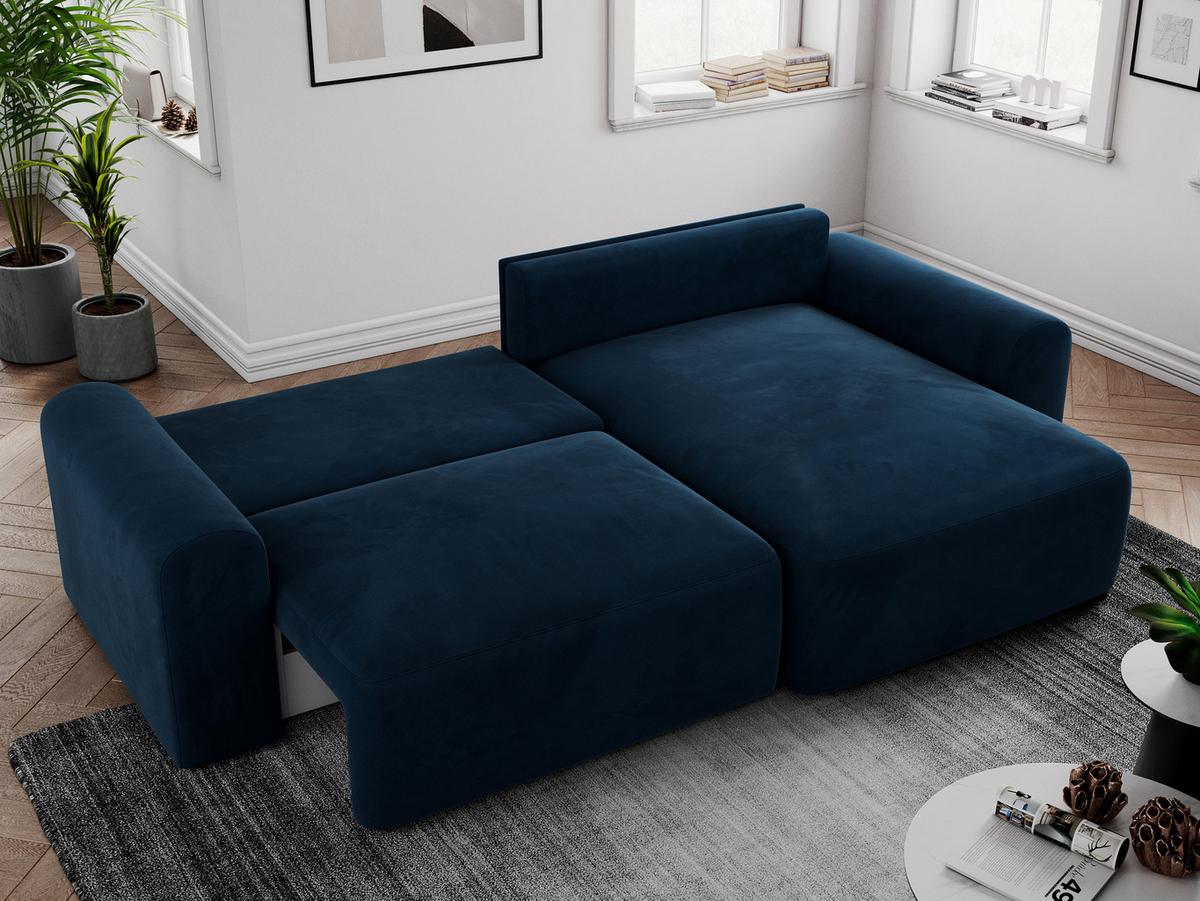 ECKSOFA NELSON Dunkelblau Velvet - Schwarz/Dunkelblau, Kunststoff/Textil (274/152cm) - MKS