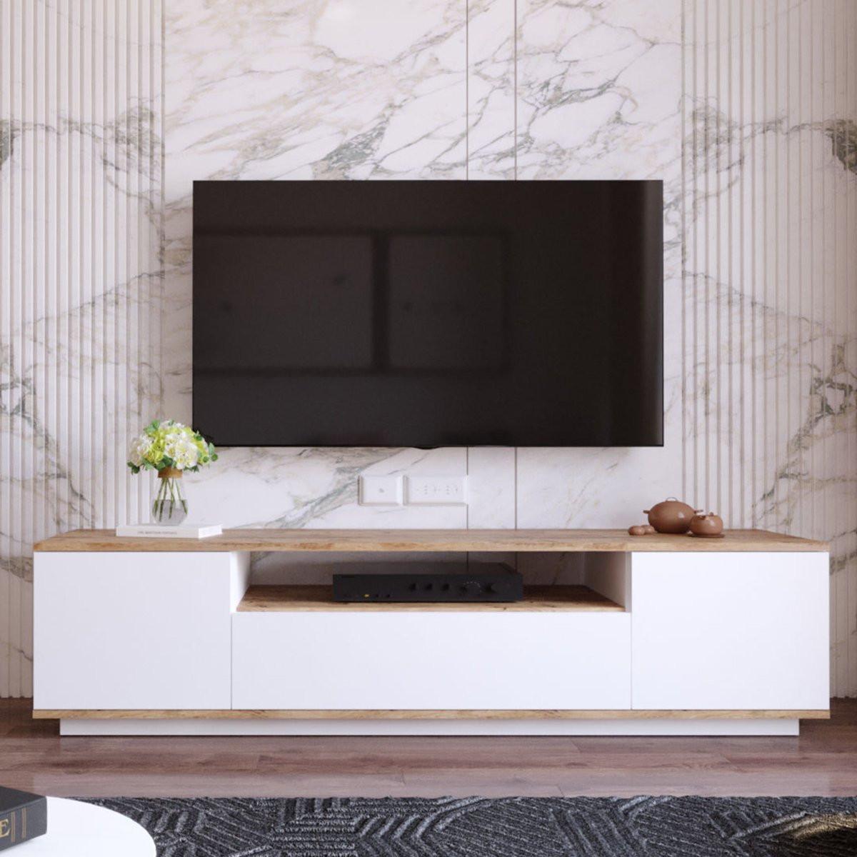 TV-MÖBEL mit 3 Türen - L180 cm - Weiß, Holz/Holzwerkstoff (44.5/44.6/180cm) - Calicosy