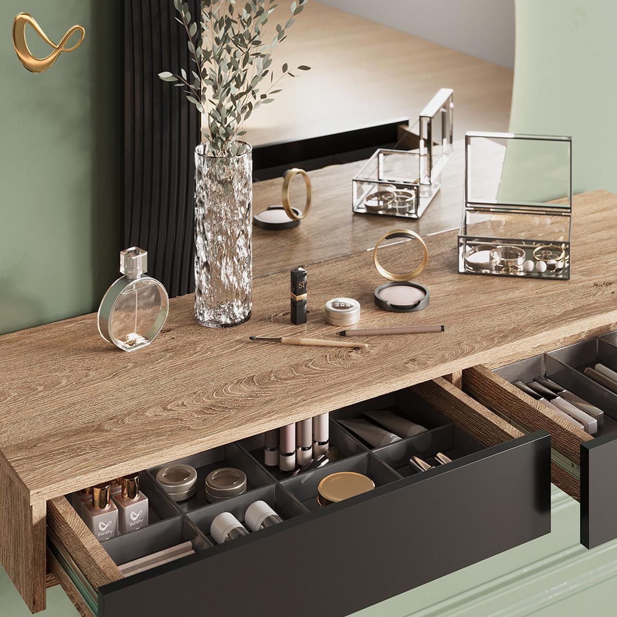 SCHMINKTISCH Ascona Schwarz 120 cm mit 2 Schubladen - Schwarz, Holzwerkstoff (120/161.1/40cm) - Livinity®