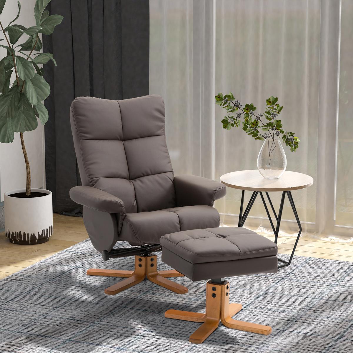 RELAXSESSEL mit Hocker Fernsehsessel 360° drehbar Liegefunktion Holz Braun - Braun, Holz/Kunststoff (86/99/80cm) - HOMCOM
