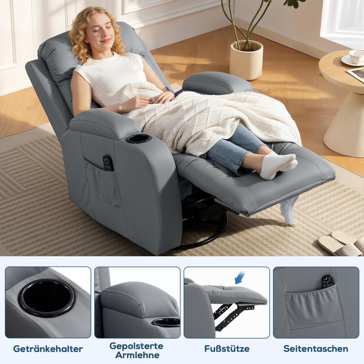MASSAGESESSEL Hellgrau - Hellgrau, Textil (82/103/99cm) - HOMCOM