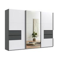 SCHWEBETÜRENSCHRANK 3-türig B300/H216/T65 cm, Korpus & Schubladen Grafit, Türen Weiß / Spiegel, Kleiderschrank inkl. Vollausstattung / 22054 - Bordeaux/Graphitfarben, Holzwerkstoff/Metall (300/216/65cm) - luma-home