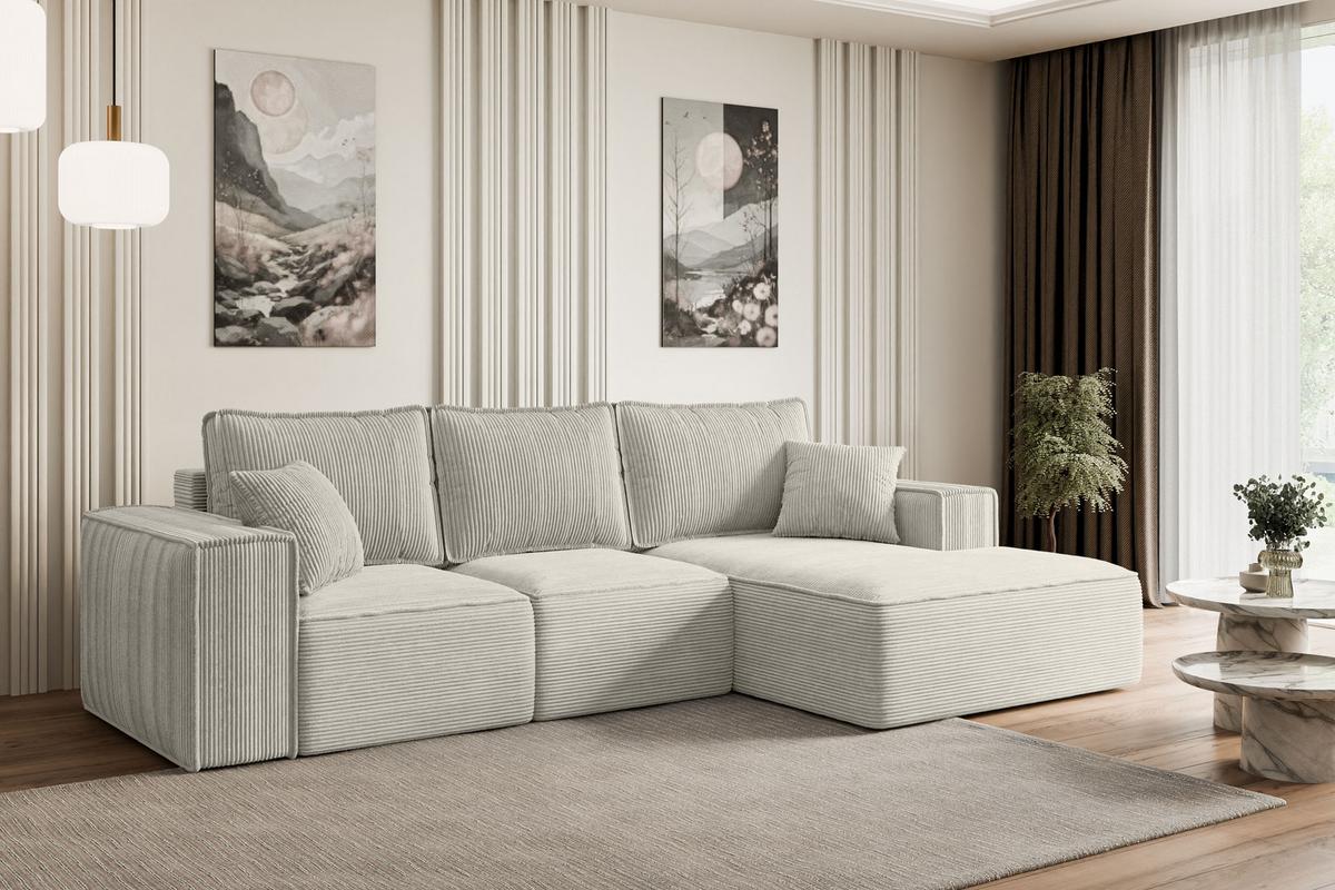 ECKSOFA mit Schlaffunktion und Bettkasten SERRA-L-S - 266x161x87 cm Creme Cord - Hellgrau/Creme, Holzwerkstoff/Kunststoff (266/161cm) - ALTDECOR