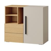 KOMMODE Largo mit 1 Tür, 2 Schubladen und offenen Fächern, 90 cm, für Jugendzimmer, Kaschmir/Frühlings-Eiche - Kaschmir/Eichefarben, Holzwerkstoff (90/80/40cm) - Beautysofa